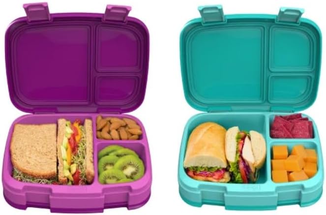 Bentgo Fresh - New & Improved Leak-Proof, Versatile 4-Compartment Bento-Style Lunch Box - 2 Pack (Purple/Green)