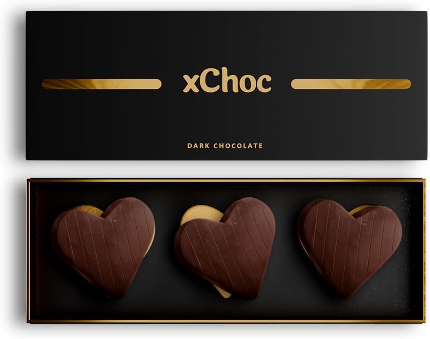 xChoc Chocolate Hearts For Couples - Dark Chocolate to Improve Mood, Performance & Energy - Vegetarian & Gluten-Free for Men & Woman (1 Box)