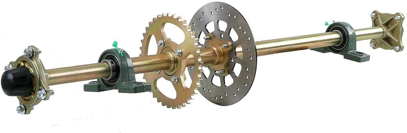 44" Rear Live Axle Complete Kit, Complete Go Kart Rear Rebuild Kit, with Sprocket + Pillow Block+ Brake Disc + 4 Bolt Hub for Go Kart Golf Cart ATV Buggy Quad