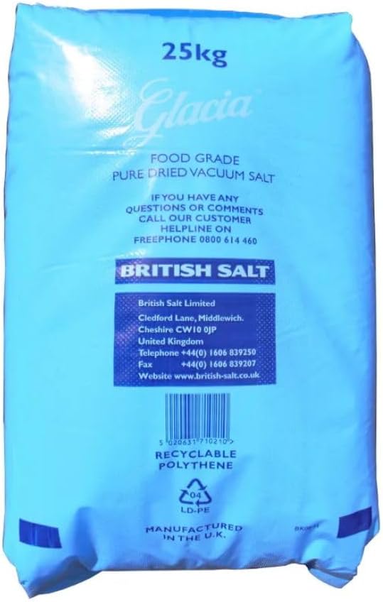 British Salt Glacia 25kg – Natural Table Salt for Cooking, Seasoning, Baking, and Preserving | Fine Texture for Even Distribution | Ideal for Everyday Kitchen Use, Recipes, Essential Pantry Staple