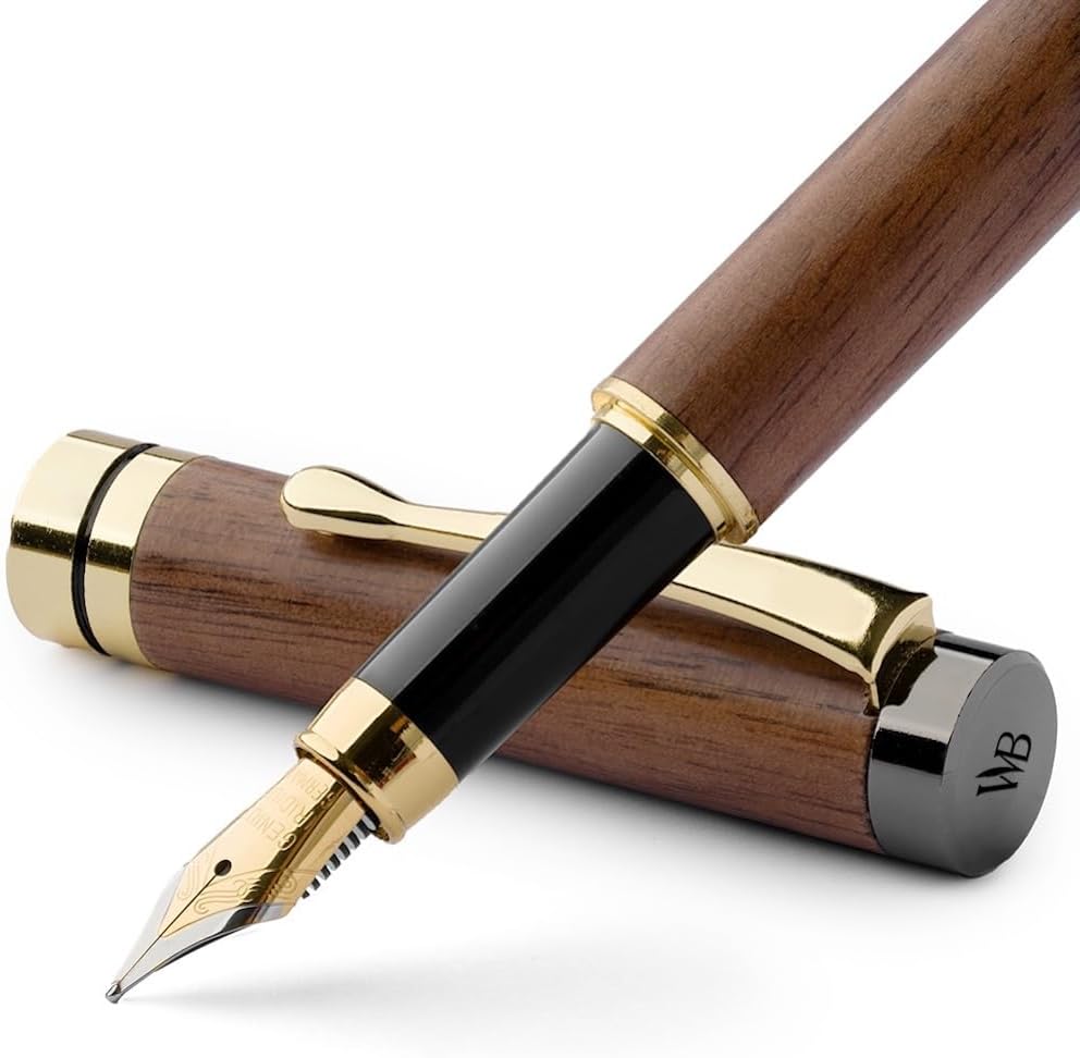 Wordsworth & Black Fountain Pen Set, Luxury Bamboo Wood - Medium Nib, Gift Case; Includes 6 Ink Cartridges, Ink Refill Converter -Journaling, Calligraphy, Drawing, Smooth Writing [Brown Wood]