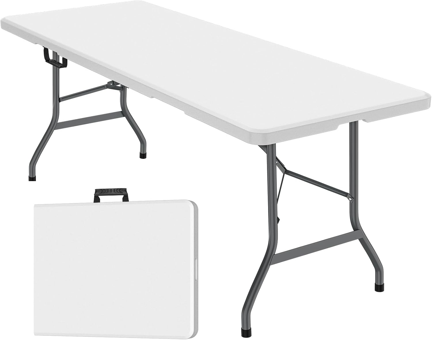 FWTI Deal 6 Feet Foldable Table, Built in Carrying Handle & Alloy Steel Legs, Heavy Duty Portable for Party, Dining, Wedding, Events, Picnic, Indoor, Outdoor, Camping, Utility, White