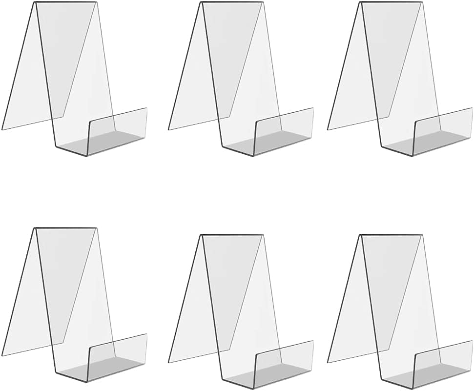 LOVECENTRAL 6 Packs Clear Acrylic Book Stand,Transparent Book Display Stand, Book Stands for Display, Acrylic Bookshelf for Displaying Picture Albums, Books, Music Sheets, Notebooks, Artworks