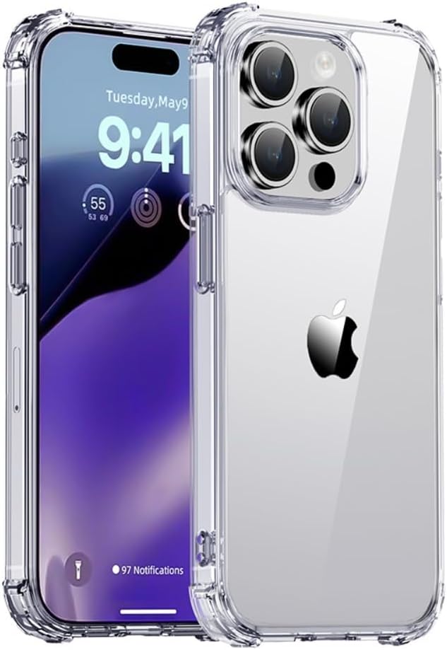 DEREAFF Case for iPhone 15 Pro (6.1-Inch), Clear 15 Pro Case Hard PC Back & Soft TPU Shockproof Anti-Scratch Phone Bumper Cover for iPhone 15 Pro - Clear