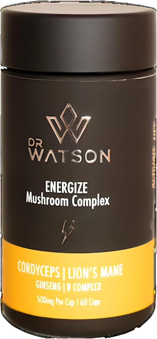 Dr Watson Energize Max Mushroom Supplement & Multivitamin Capsules| Cordyceps Lions Mane Vitamin B Complex Ginseng | Boost Your Performance | 60 Capsules