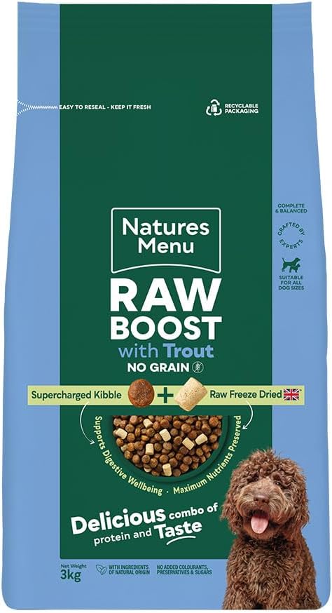 Natures Menu Raw boost No Grain Dry Food for Dogs with Trout - 3kg