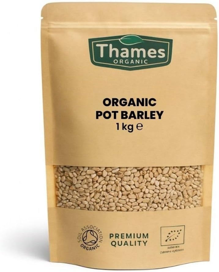 Organic Pot Barley-Certified Organic, Non-GMO, Vegan, No Additives, No Preservatives, Resealable Bag by Thames 1kg