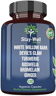 Pain Relief- White Willow Bark Extract, Devil's Claw, Turmeric, Boswellia, Bromelain and Ginger Premium Extract Blend- 120ct