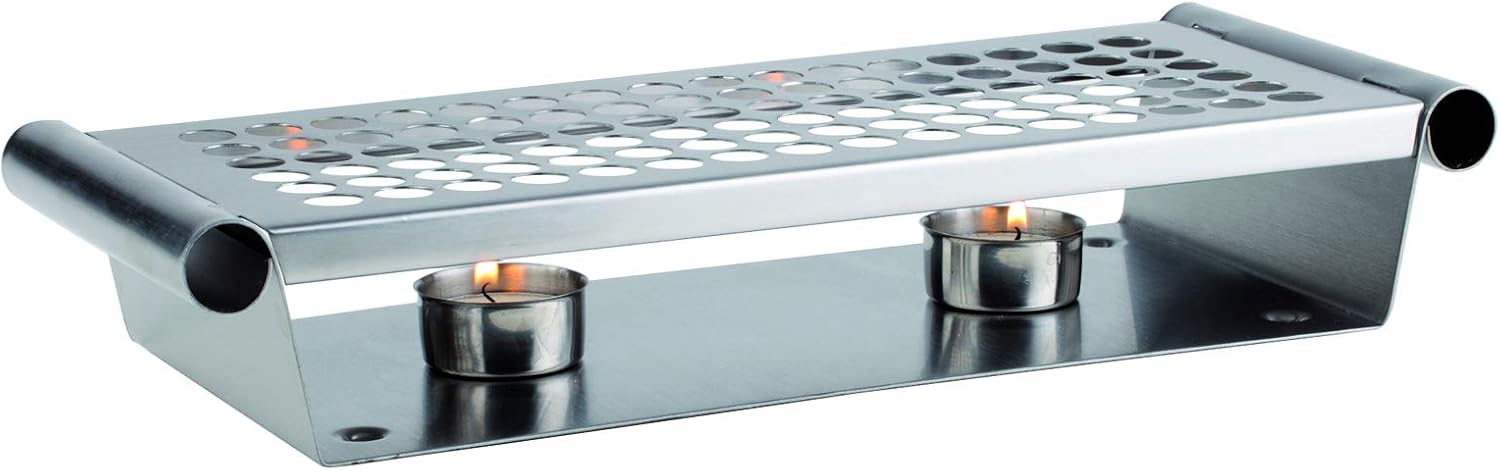 APS Food warmer, plate warmer, stainless steel Food warmer, 2 flames, matt polished, 13.5 x 34.5 cm, height 6.5 cm