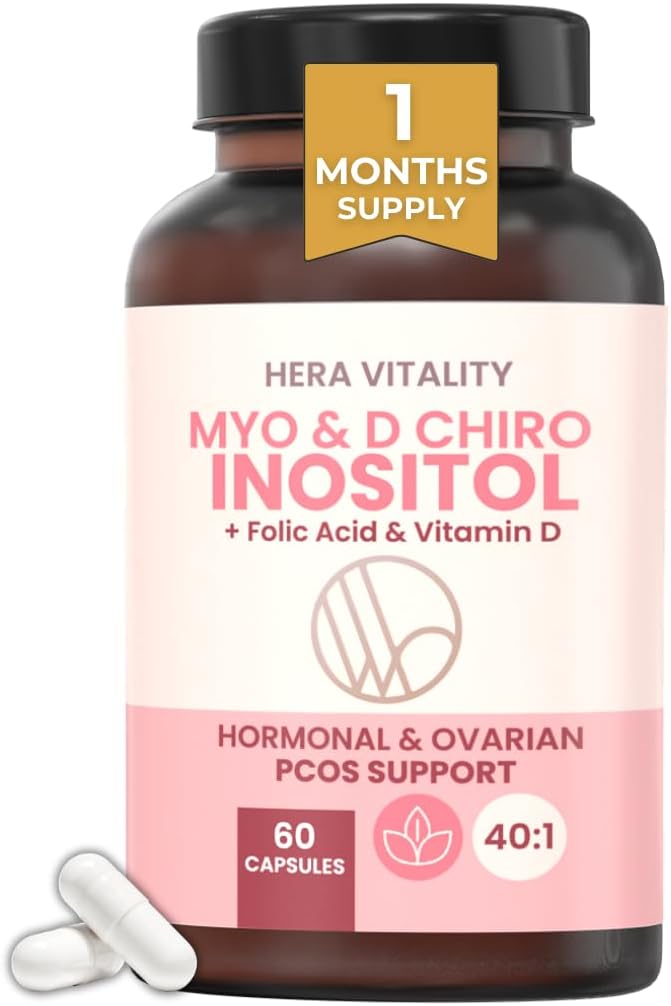 Myo-Inositol & D-Chiro Inositol Supplement for Women | 40:1 Ratio | 60 Capsules – 1 Month Supply | with Folic Acid & Vitamin D | PCOS, Hormone Balance & Fertility Support