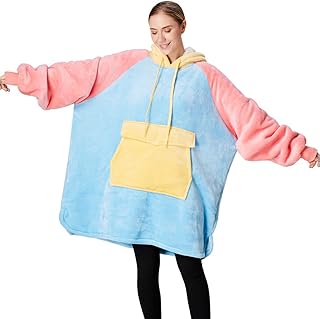 Qeils Oversized Wearable Blanket Hoodie, Comfy Sherpa Sweatshirt Pullover Jacket (Large Pocket, Icecream, Adult)