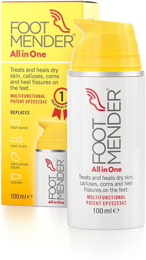 Footmender All in One | Treats and Heals Dry Feet, Hard Skin (calluses), Corns and Cracked Heels (Heel fissures) | Significant Effect After First Treatment | 100ml