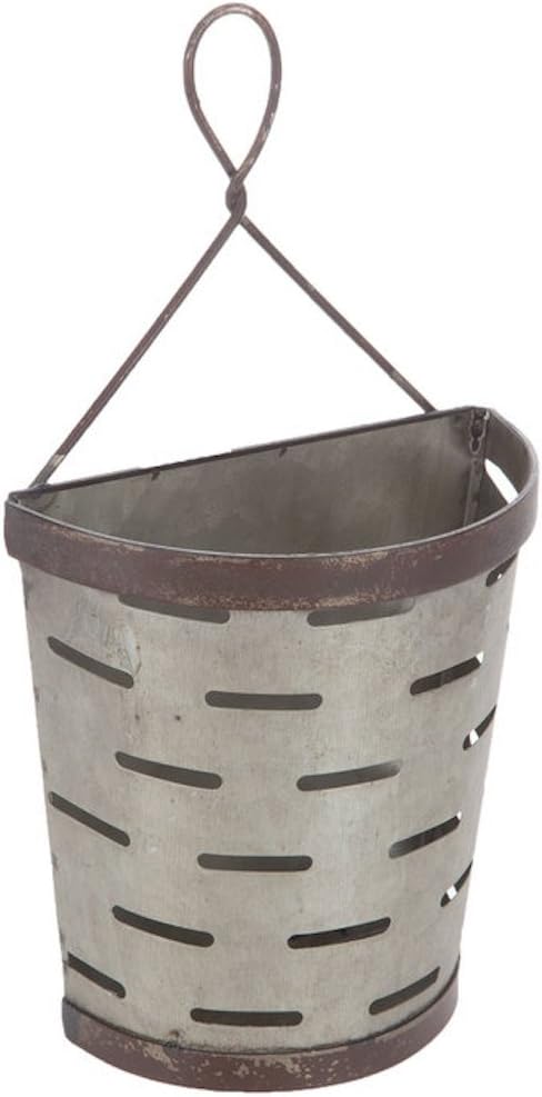 Hobby Lobby Galvanized Metal Slotted Vented Tin Olive Bucket Wall Pocket with Hanger Works For Plants