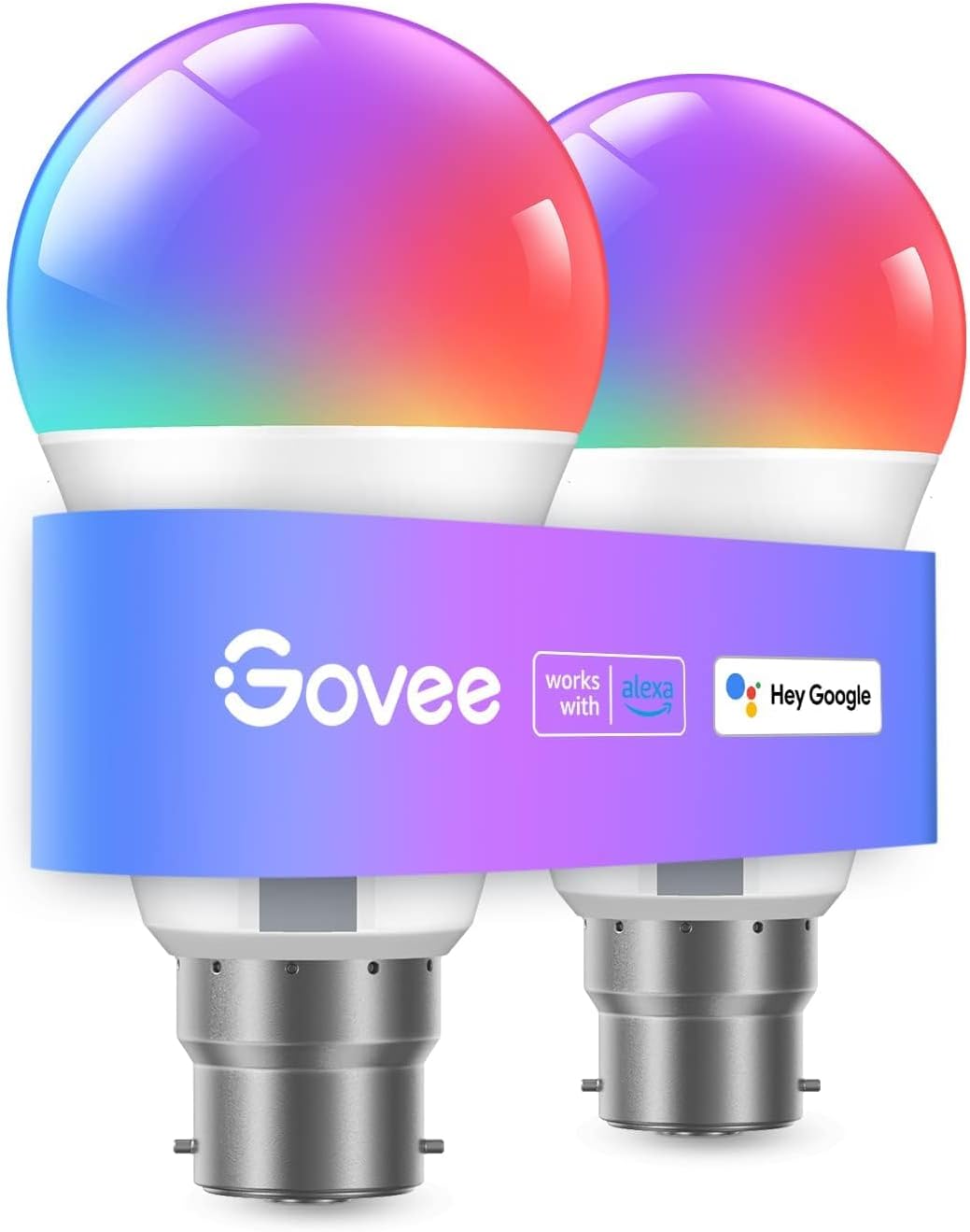 Govee RGBWW Smart Bulb, B22 Energy Saving WiFi Alexa Light Bulbs, 9W, 800LM, 16 Million Colors, 54 Scenes, Work with Alexa & Google Assistant, 2 Packs
