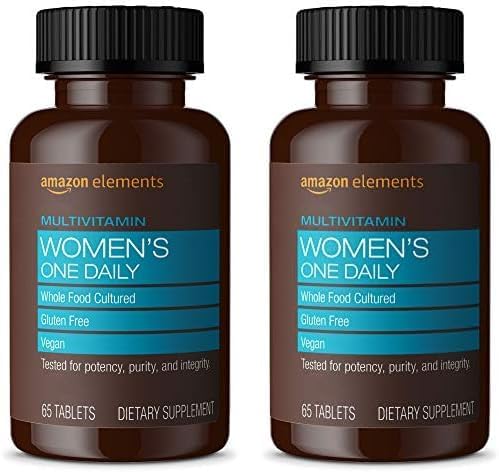 Amazon Elements Women’s One Daily Multivitamin, 59% Whole Food Cultured, Vegan, 65 Tablets, 2 Month Supply (Packaging May Vary) (Pack of 2)