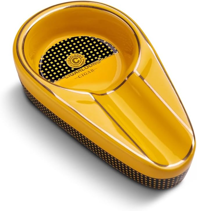 CIGARLOONG Cigar Ashtray Single Classic Ceramic Ashtray Use Outdoor or Indoors(Color:Yellow)
