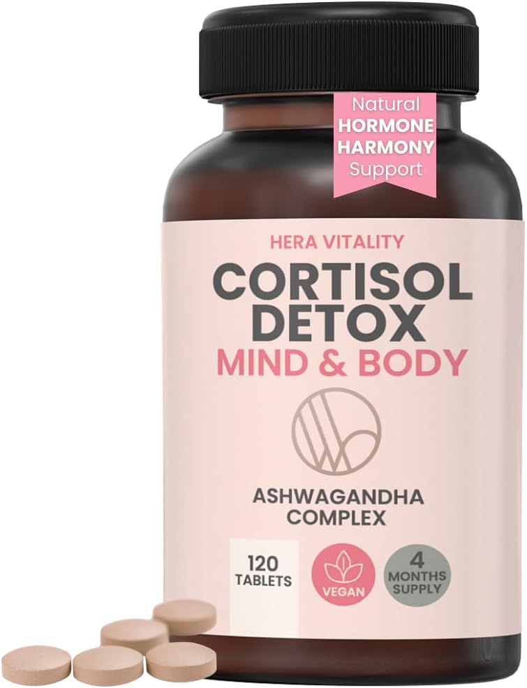 Ashwagandha Cortisol Detox 1000mg – Cortisol Reducing Supplement for Stress, Anxiety, Sleep, Hormone Balance, Energy & Focus – 120 Vegan Tablets