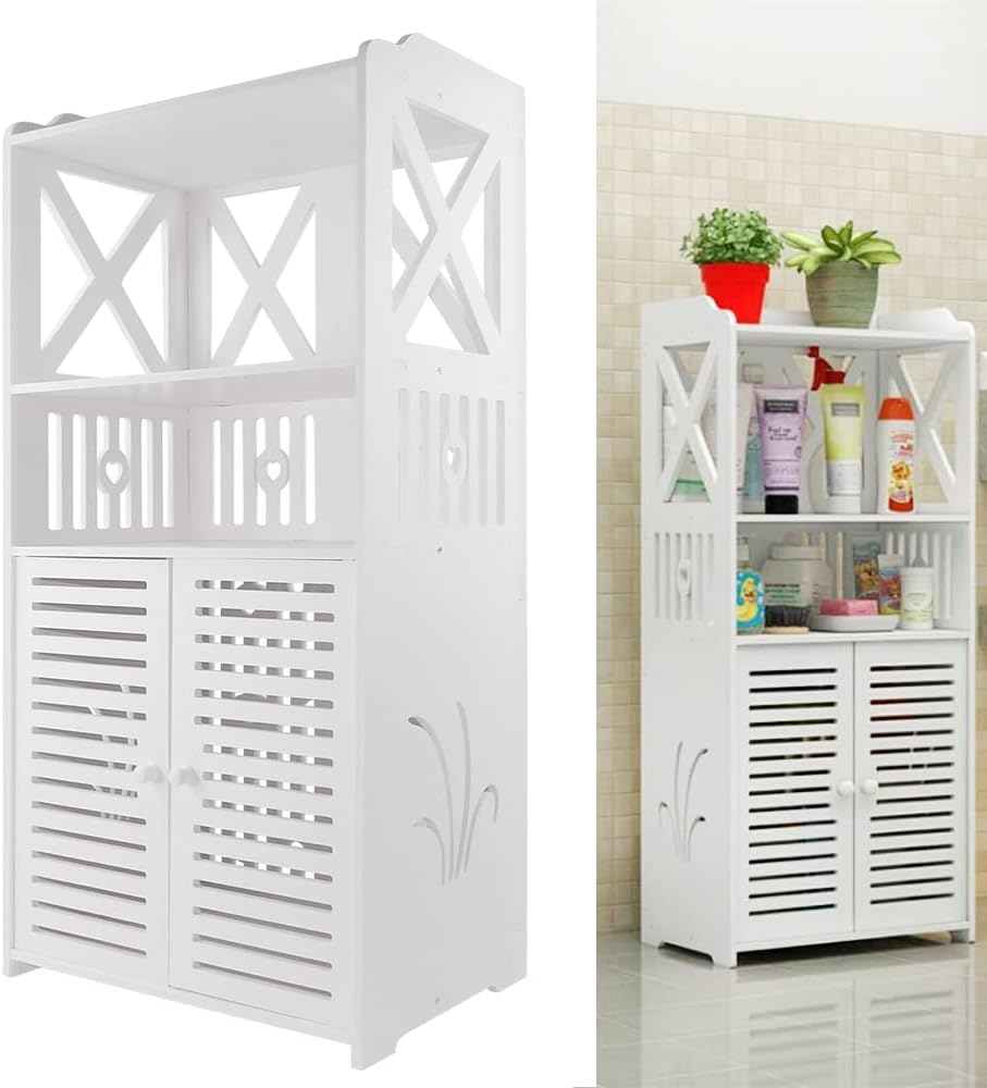 AUTOFU Bathroom Waterproof Cabinet, Floor Standing Storage Cabinet, White Organizer Shelves, 90cm Height Home Storage Shelf for Bedroom Kitchen Living Room Hallway