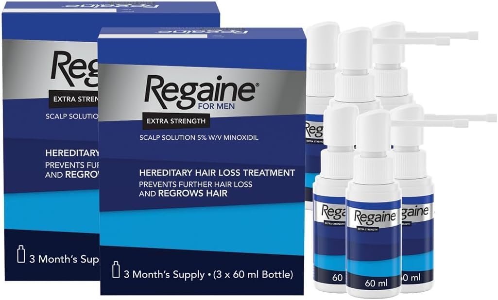 Regaine for Men Extra Strength Scalp Solution for Hair Regrowth (3x 60ml) with 5percent Minoxidil, Cutaneous Solution, Male Pattern Hair Loss (Pack of 2)
