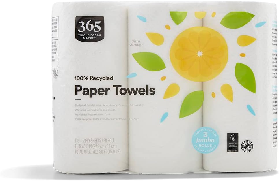 365 by Whole Foods Market, Paper Towels 135 Sheet Jumbo Rolls 3 Count, 135 Count