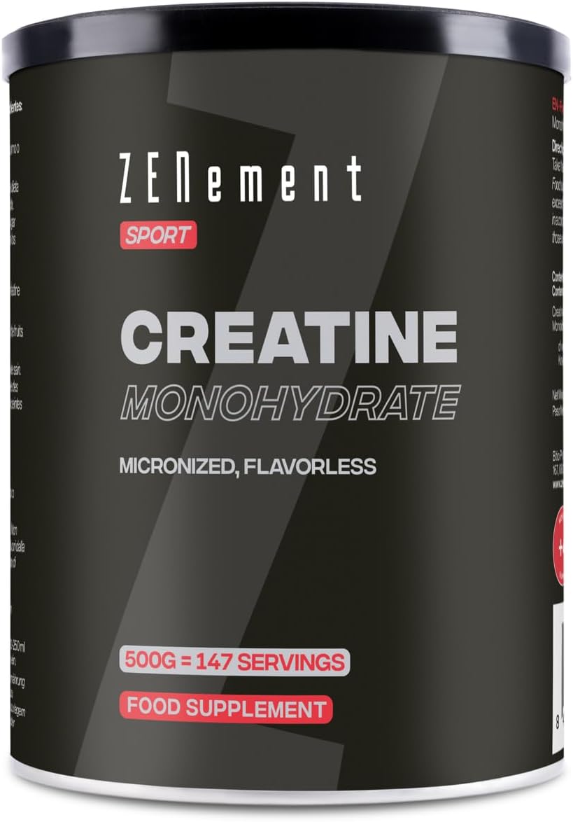 Creatine Monohydrate Pure Powder, 500g (5-Month Supply) | Micronized, Flavorless | Sports Performance, Endurance, Strength, Energy | Vegan, Additives Free, Gluten-Free, GMP, Made in Europe | Zenement