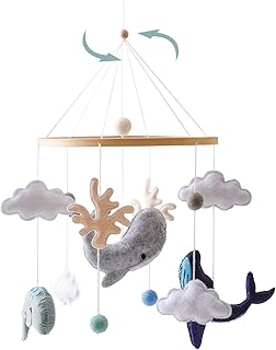 Baby Mobile for Crib Baby Nursery Mobiles Handmade Felt Ocean Animal Mobile for Crib Baby Boys and Girls Nursery Decor for Infant Bedroom Hanging Gender Neutral Baby Stuff（Whales）