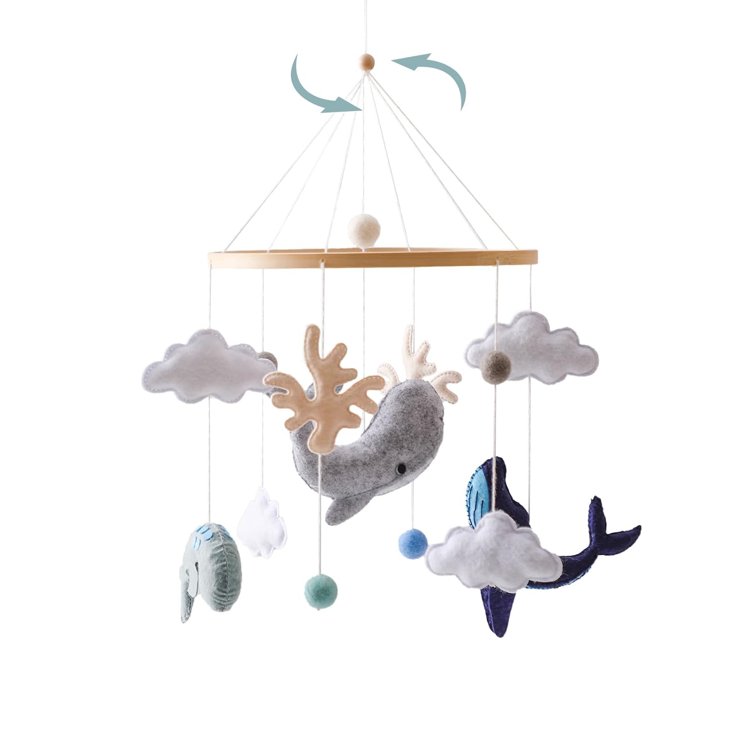 Baby Mobile for Crib Baby Nursery Mobiles Handmade Felt Ocean Animal Mobile for Crib Baby Boys and Girls Nursery Decor for Infant Bedroom Hanging Gender Neutral Baby Stuff(Whales)