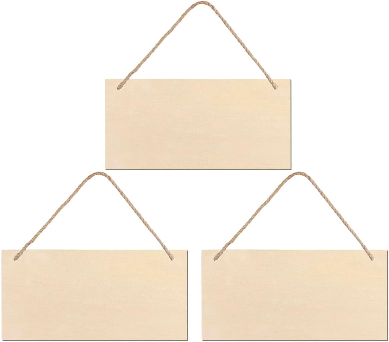 JANOU 3pcs Unfinished Wood Sign Blank Rectangle Hanging Wooden Plaque DIY Craft Project Wood Sign with Rope Door Wall Art Decorative, 3.94x7.87 Inch
