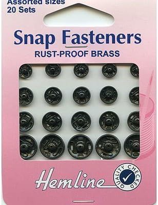 Hemline Snap Fasteners - Black, Assorted Sizes, 20 sets by Hemline Haberdashery