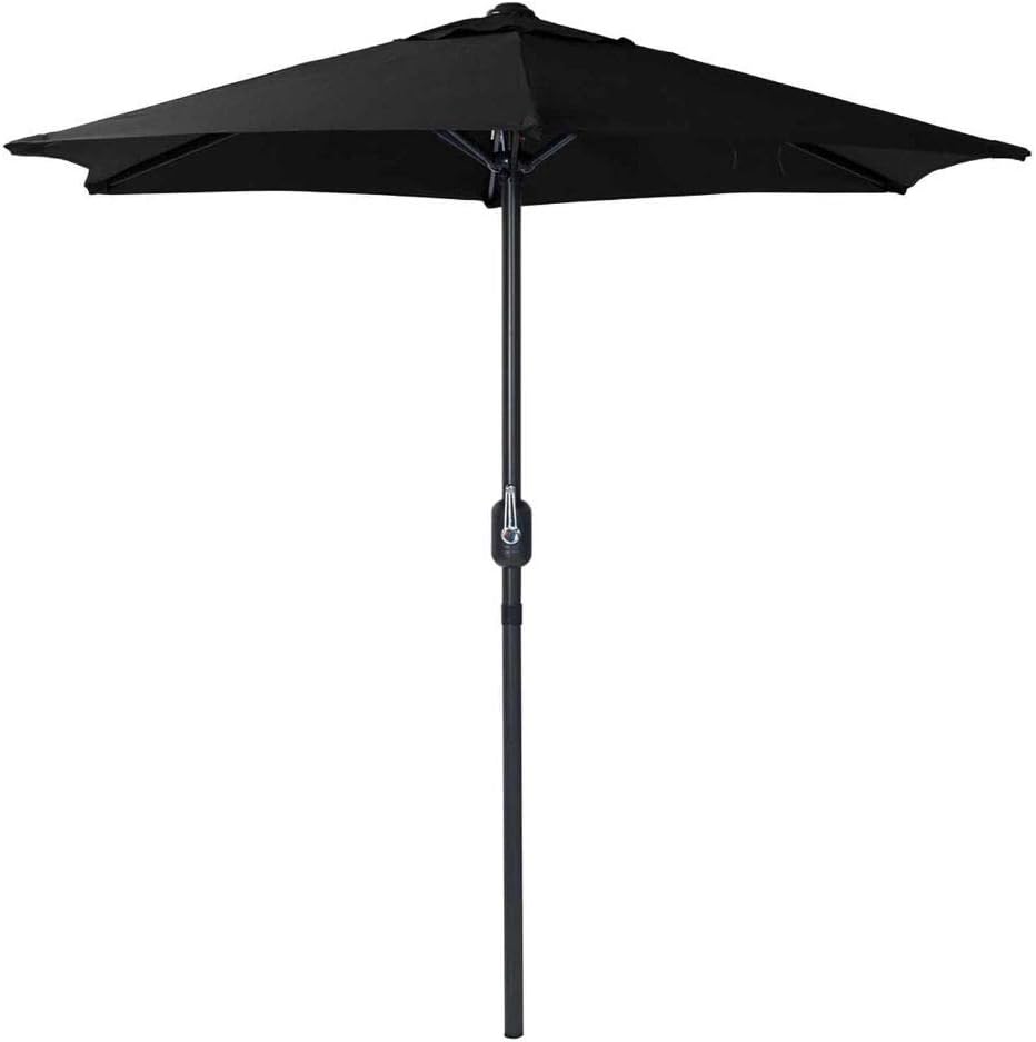 Charles Bentley Outdoor, Garden, Patio 2m Parasol Shade Umbrella, 2.5kg, Water Resistant, Sunshade, Free Standing, Crank Winding System, 38mm Pole, Steel Frame, In Black (225x200cm)