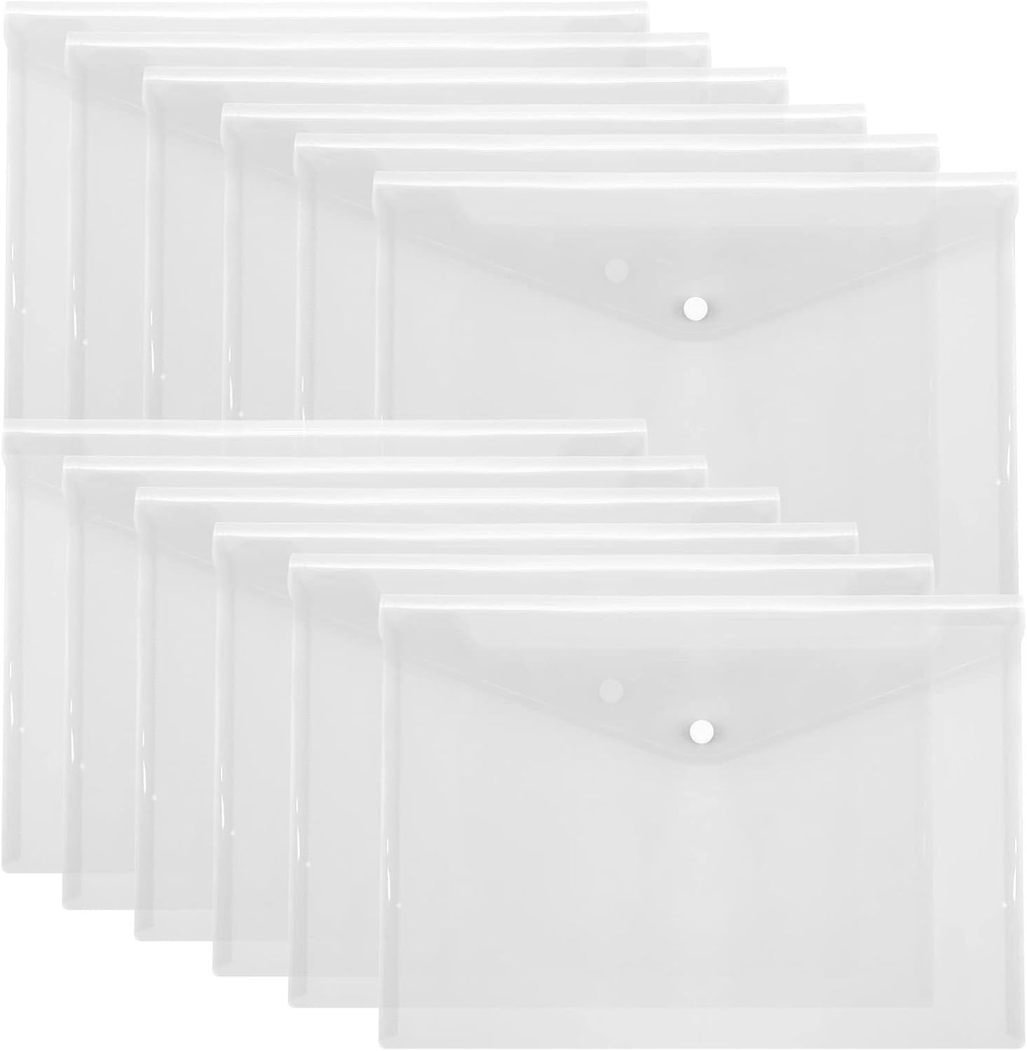 Toplive File Folders,12 Packs Plastic Envelopes Clear A5 Letter Size Waterproof Poly Envelopes Folders with Snap Closure for Office School Supplie
