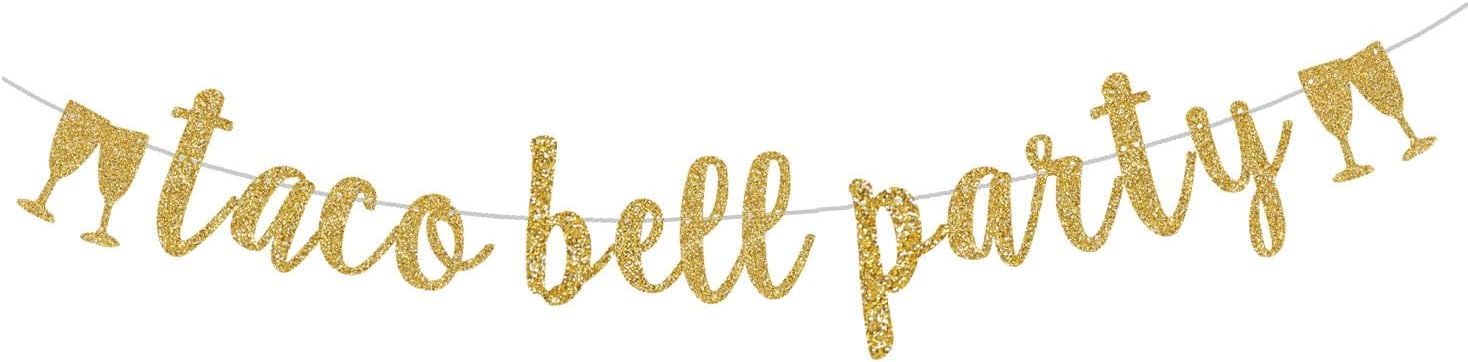 Taco Bell Party Banner, Gold Glitter Taco Bout Bunting Sign, Tuesdays/Tacos & Tequila/Fiesta Party Decorations Supplies Pre-Strung