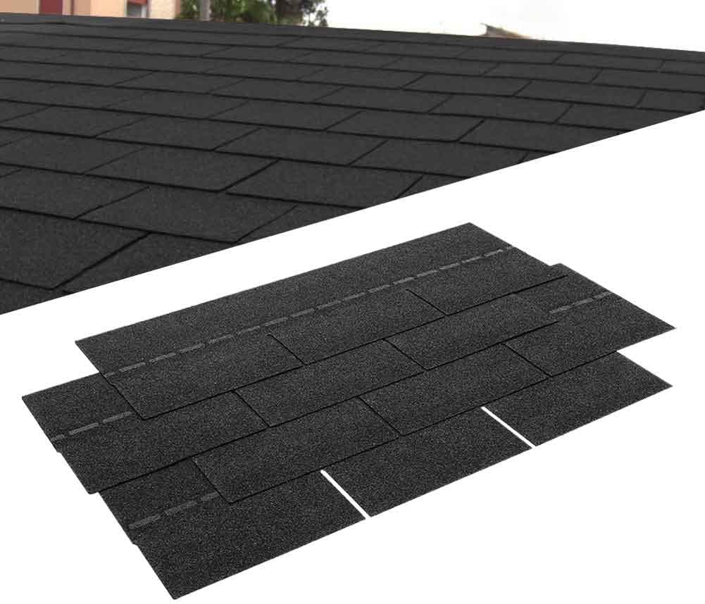 Pack of 18pcs Asphalt Roof Shingles 2.61sqm Self-adhesive Sheds Roofing Felt Shingles Tiles for Most Roof of Sheds Arbour Porch Wendy House Doghouse Log Cabin (Square 3 Tab Shingles, Black)