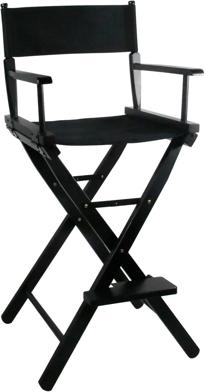 30'' Tall Directors Chair Folding Makeup Chair for Makeup Artist and Clients,Portable Footrest, Solid Hardwood, 250lbs Capacity, Black