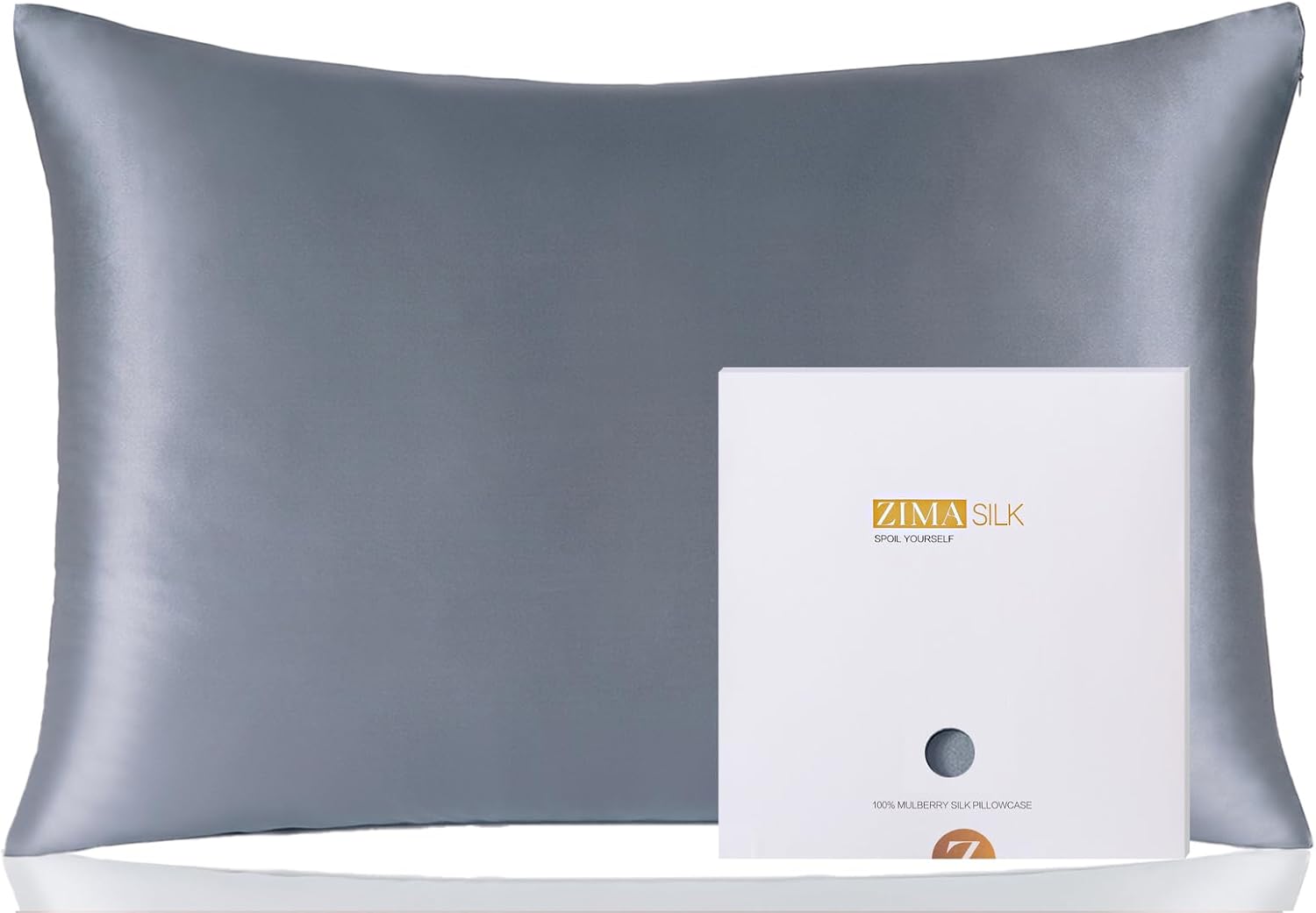 ZIMASILK 100% Pure Mulberry Silk Pillowcase for Hair and Skin Health,Soft and Smooth,Both Sides Premium Grade 6A Silk,600 Thread Count,with Hidden Zipper,1pc(Standard 20''x26'',Slate Blue)