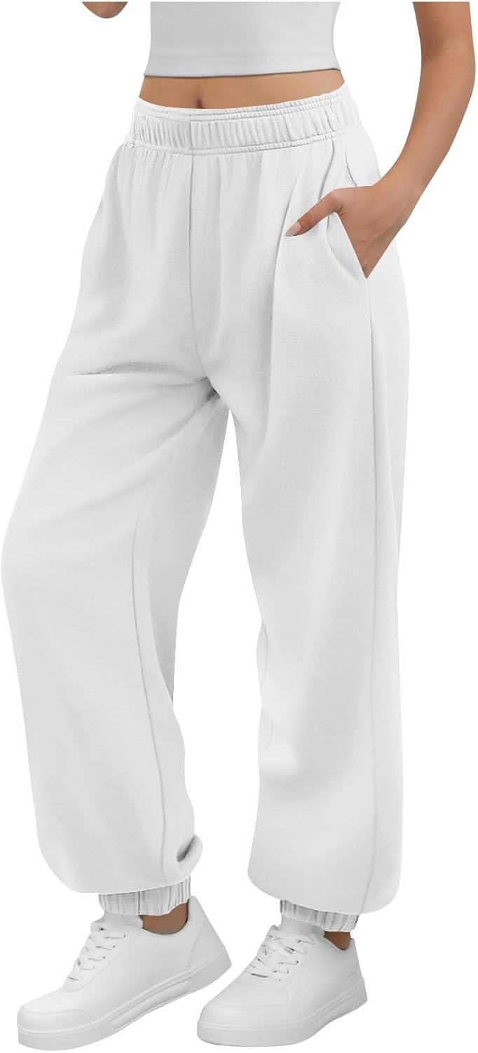 Women Sweatpants Ladies Plain Gym Sport Jogger Sweatpant & Winters Joggers with Pockets Wide Leg Pants and Baggy Elastic Waist Trousers for Casual Hip Hop, Gym and Jogging Running