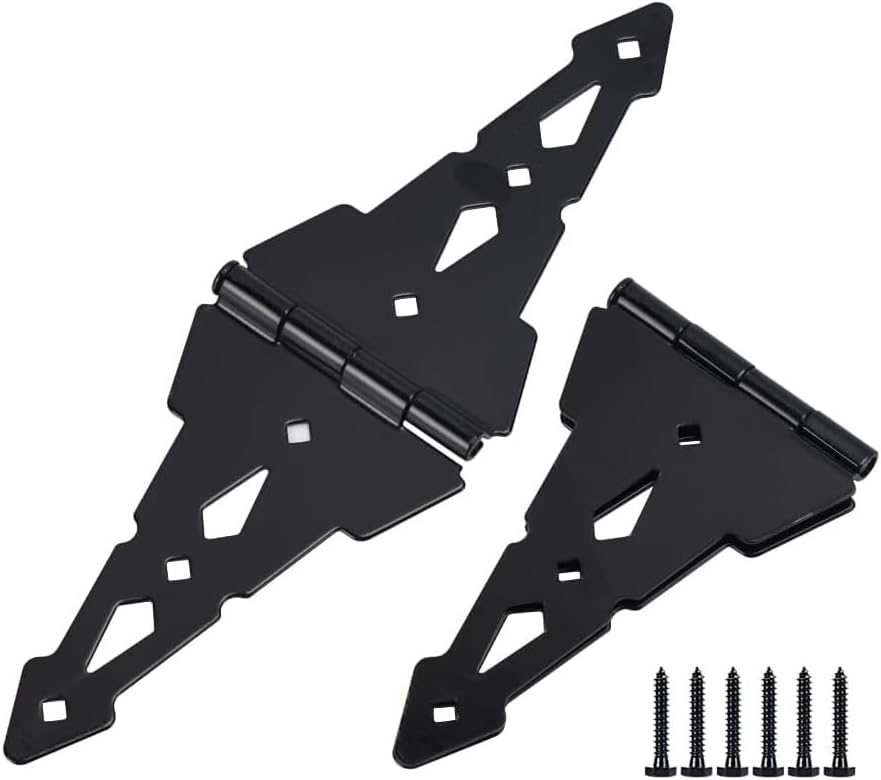 WINSOON Wood Gate Hinges for Wooden Fences Heavy Duty, 8" Strap Gate Hinge Decorative Black Finish, Western Style, Strong and Secure Hardware, Double A Type