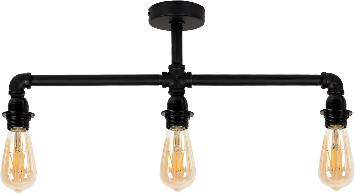 MiniSun | Industrial Steampunk Style Satin Black 3 Way Bar Pipework Ceiling Light Fitting | Close-to-Ceiling Lights, Home Décor & Improvement Essential