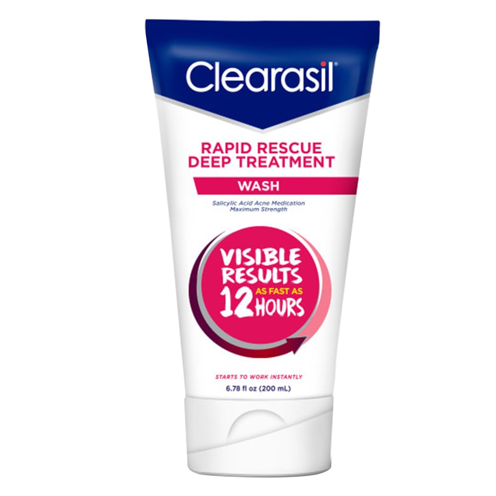 Clearasil Rapid Rescue Deep Treatment Acne Face Wash, Maximum Strenght with 2% Salicylic Acid Acne Medication, Acne Facial Cleanser, 6.78 fl oz