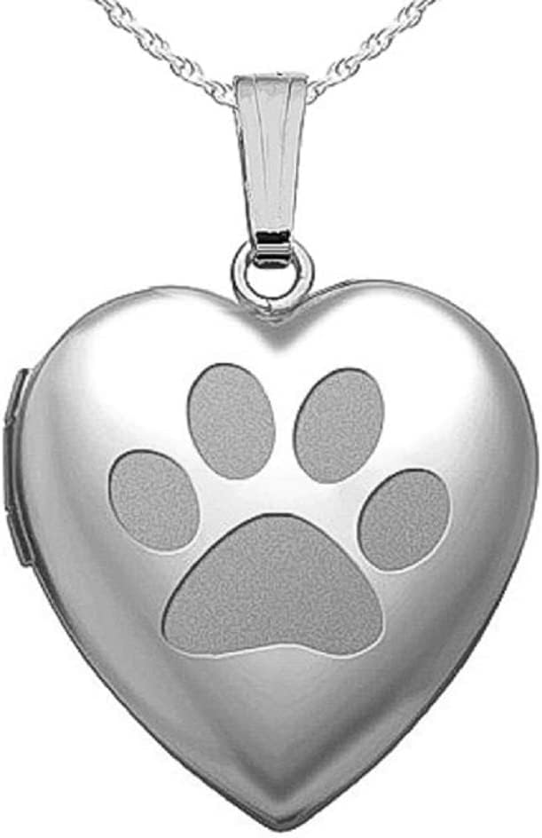 PicturesOnGold.com Sterling Silver Dog Paw Heart Locket Pendant Necklace - Includes 18 inch Chain