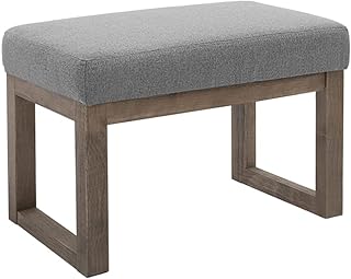 CangLong 27 Inch Wide Rectangle Ottoman Bench Grey Footstool, Linen Look Polyester Fabric for Living Room, Bedroom, Grey