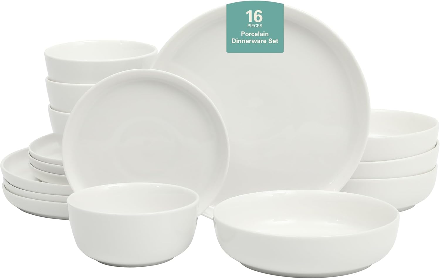 Gibson Home Oslo Porcelain Chip and Scratch Resistant Dinnerware Set, Service for 4 (16pcs), Plates and Bowls Dishes Sets, White