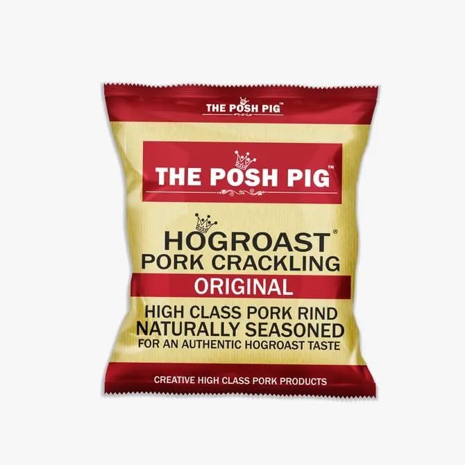 The Posh Pig Double Hand Cooked Premium Pork Crackling (5x40g Packets) High Protein, Low Carb (Salted)