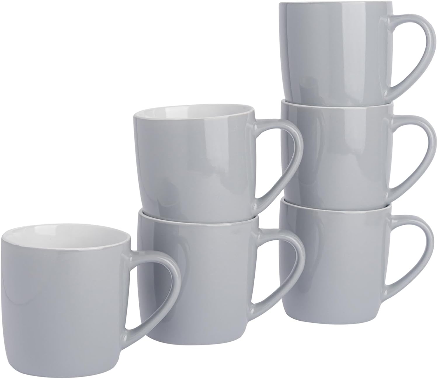 Argon Tableware Coloured Coffee Mugs - Grey - 350ml - Pack of 6 - Gloss Ceramic Stoneware Latte Cappuccino Cups Hot Chocolate Cups Colourful Mug Set with Handle