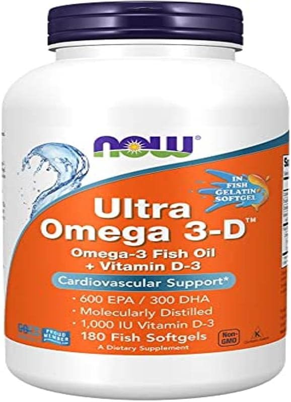 Now Foods, Ultra Omega 3-D Fish Oil, 180 Softgels, Lab-Tested, Gluten Free, Soy Free, Non-GMO
