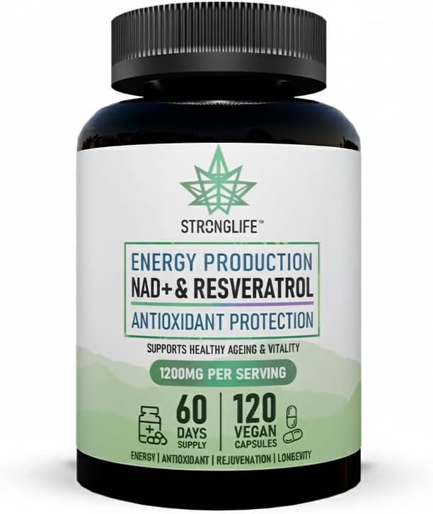 NAD+ Resveratrol Capsules – 1200mg Per Serving – 120 Capsules, 60 Day Supply – High Strength NAD Supplements UK Pure – NAD+ & Trans-Resveratrol Complex