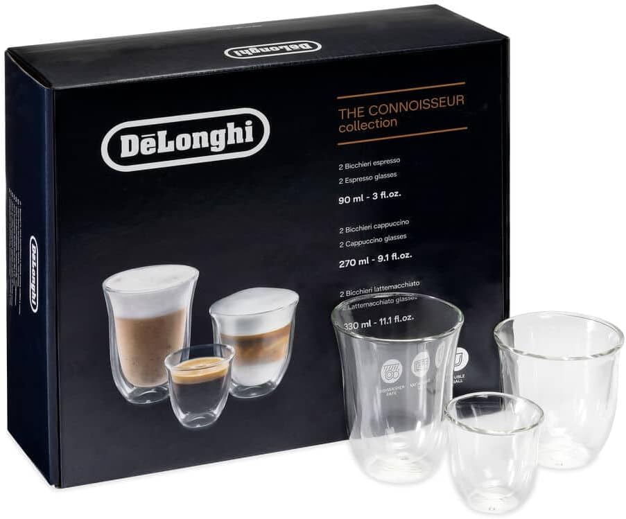 De'Longhi 5513296671 DLSC302 Delonghi Fancy Box 6er Set Thermo Glasses, Clear, 1L