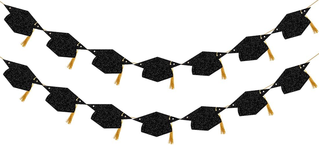 Graduation Decorations Class of 2025 Glitter Pre-Strung Congrats Grad Graduation with Tassel Party Congratulations Banner Decor College High School Graduation Party Favors Black