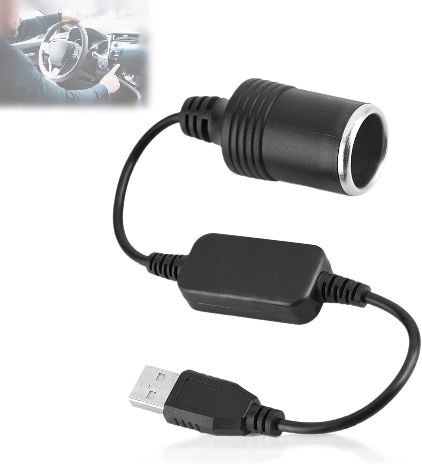 USB to 12V Car Adapter, 5V/2A to 12V 8W Converter PVC Housing Cigarette Lighter Socket for Dash Cam, GPS, Car Electronics
