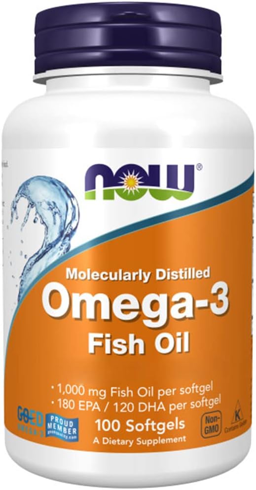 Now Foods, Molecularly Distilled Omega-3, with EPA and DHA, High Dose, 100 Softgels, Lab-Tested, Soy Free, Gluten Free, Non-GMO